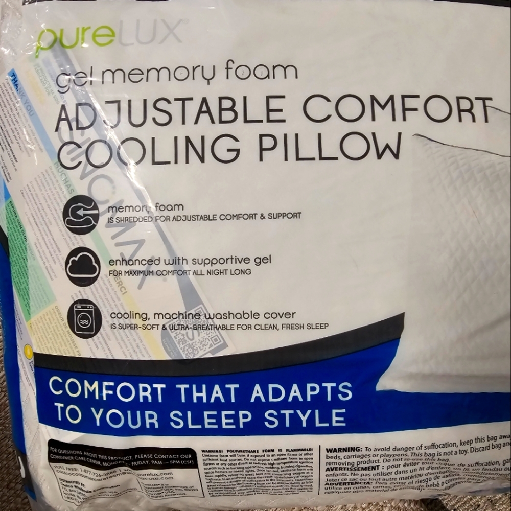 PureLUX Gel Memory Foam Pillow - Adjustable Comfort & Cooling! 2 Pack!